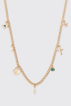 Chain Pendant Necklace In Gold | BoohooMAN UK