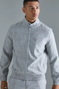 Check High Neck Zip Up Smart Bomber Jacket | BoohooMAN UK