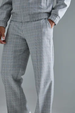 Check Tailored Wide Leg Trousers | BoohooMAN UK