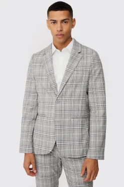 Check Weave Slim Fit Suit Jacket | BoohooMAN UK