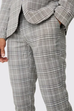 Check Weave Slim Fit Suit Trousers | BoohooMAN UK