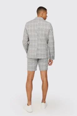 Check Weave Slim Fit Suit Shorts | BoohooMAN UK