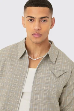 Checked Zip Up Boxy Smart Jacket | BoohooMAN UK