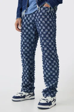 Checkerboard Denim Jacket And Jeans Set | BoohooMAN UK