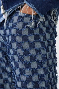 Checkerboard Denim Jacket And Jeans Set | BoohooMAN UK
