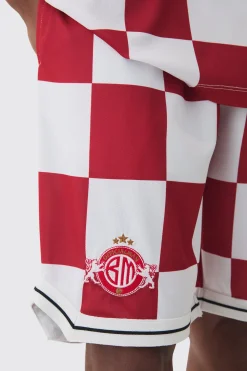 Checkerboard Embroidered Pique Long Length Basketball Shorts | BoohooMAN UK