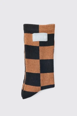 Checkerboard Socks In Black | BoohooMAN UK