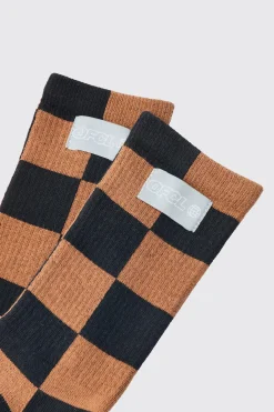Checkerboard Socks In Black | BoohooMAN UK