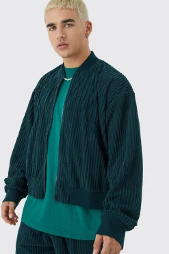 Chenille Rib Boxy Bomber Jacket & Relaxed Waist Trouser Set | BoohooMAN UK