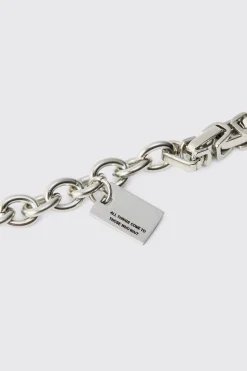 Chunky Chain Bracelet With Charm In Silver | BoohooMAN UK