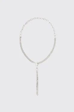 Chunky Chain Link Necklace In Silver | BoohooMAN UK