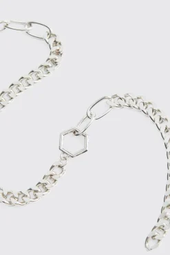 Chunky Chain Link Necklace In Silver | BoohooMAN UK