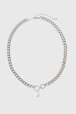 Chunky Chain Pearl Pendant Necklace | BoohooMAN UK