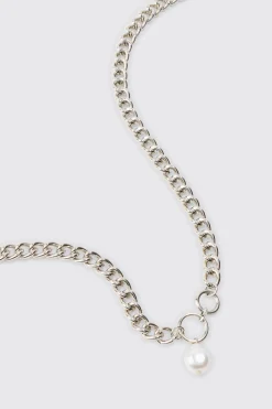Chunky Chain Pearl Pendant Necklace | BoohooMAN UK
