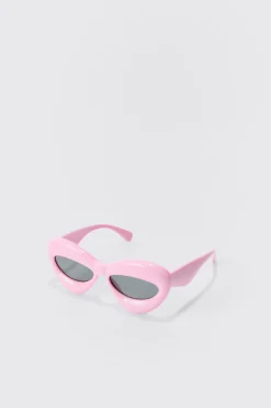 Chunky Frame Sunglasses In Pink | BoohooMAN UK