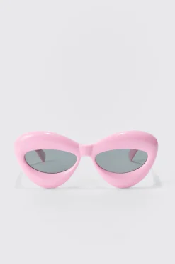 Chunky Frame Sunglasses In Pink | BoohooMAN UK