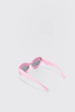 Chunky Frame Sunglasses In Pink | BoohooMAN UK