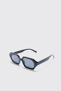 Chunky Hexagonal Sunglasses In Black | BoohooMAN UK