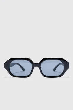 Chunky Hexagonal Sunglasses In Black | BoohooMAN UK