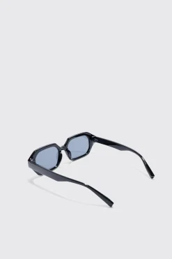 Chunky Hexagonal Sunglasses In Black | BoohooMAN UK