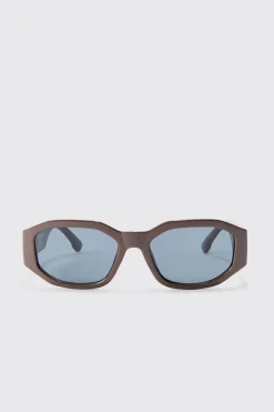 Chunky Hexagonal Sunglasses In Black | BoohooMAN UK