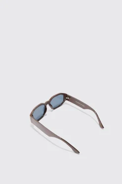 Chunky Hexagonal Sunglasses In Black | BoohooMAN UK