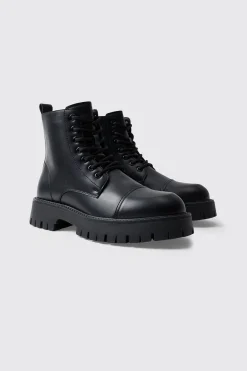 Chunky Lace Up Worker Boot | BoohooMAN UK