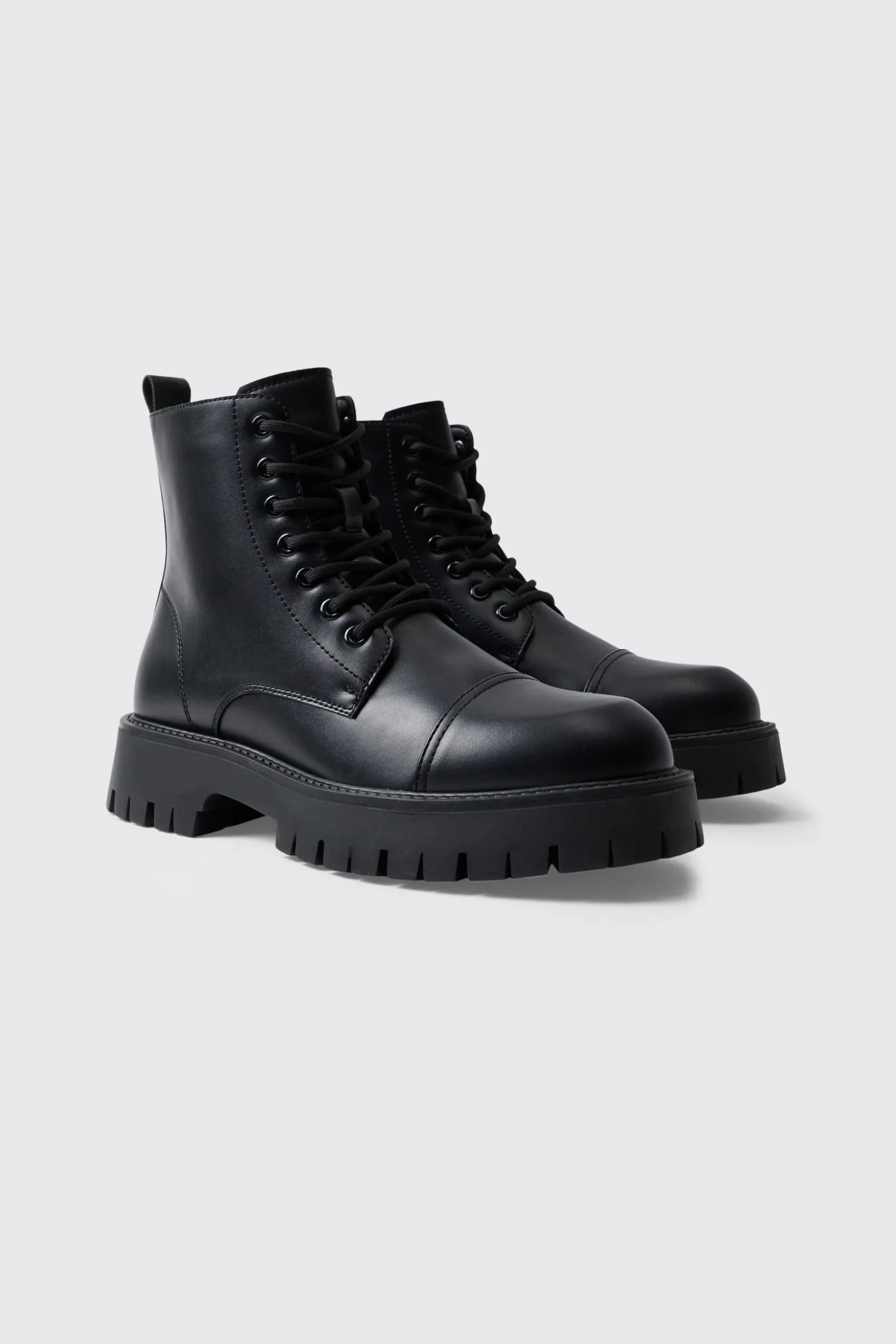 Chunky Lace Up Worker Boot | BoohooMAN UK