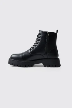 Chunky Lace Up Worker Boot | BoohooMAN UK
