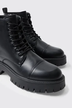 Chunky Lace Up Worker Boot | BoohooMAN UK