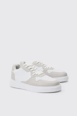Chunky Mesh Panel Trainers In Light Grey | BoohooMAN UK