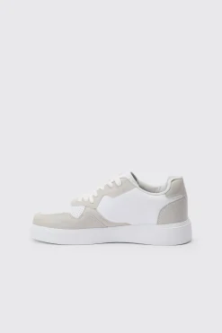 Chunky Mesh Panel Trainers In Light Grey | BoohooMAN UK