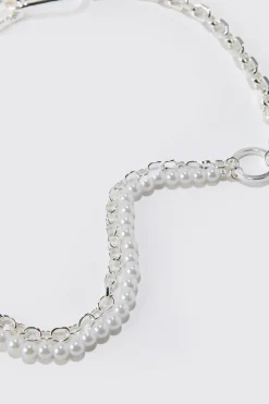 Chunky Pearl Chain Necklace | BoohooMAN UK