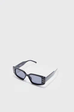 Chunky Rectangle Sunglasses In Black | BoohooMAN UK