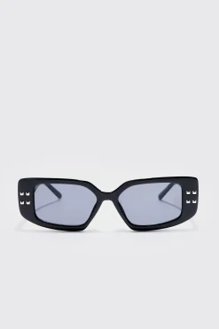 Chunky Rectangle Sunglasses In Black | BoohooMAN UK