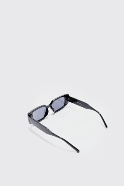 Chunky Rectangle Sunglasses In Black | BoohooMAN UK