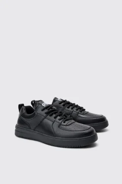 Chunky Rope Lace Trainers In Black | BoohooMAN UK