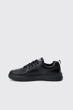 Chunky Rope Lace Trainers In Black | BoohooMAN UK