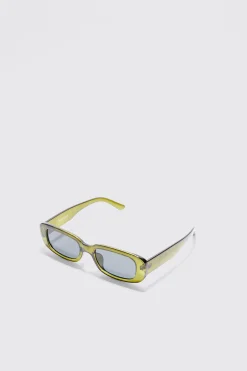 Chunky Smoke Lens Sunglasses In Green | BoohooMAN UK