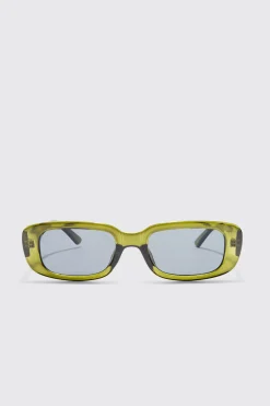 Chunky Smoke Lens Sunglasses In Green | BoohooMAN UK