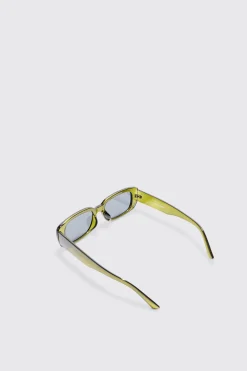 Chunky Smoke Lens Sunglasses In Green | BoohooMAN UK
