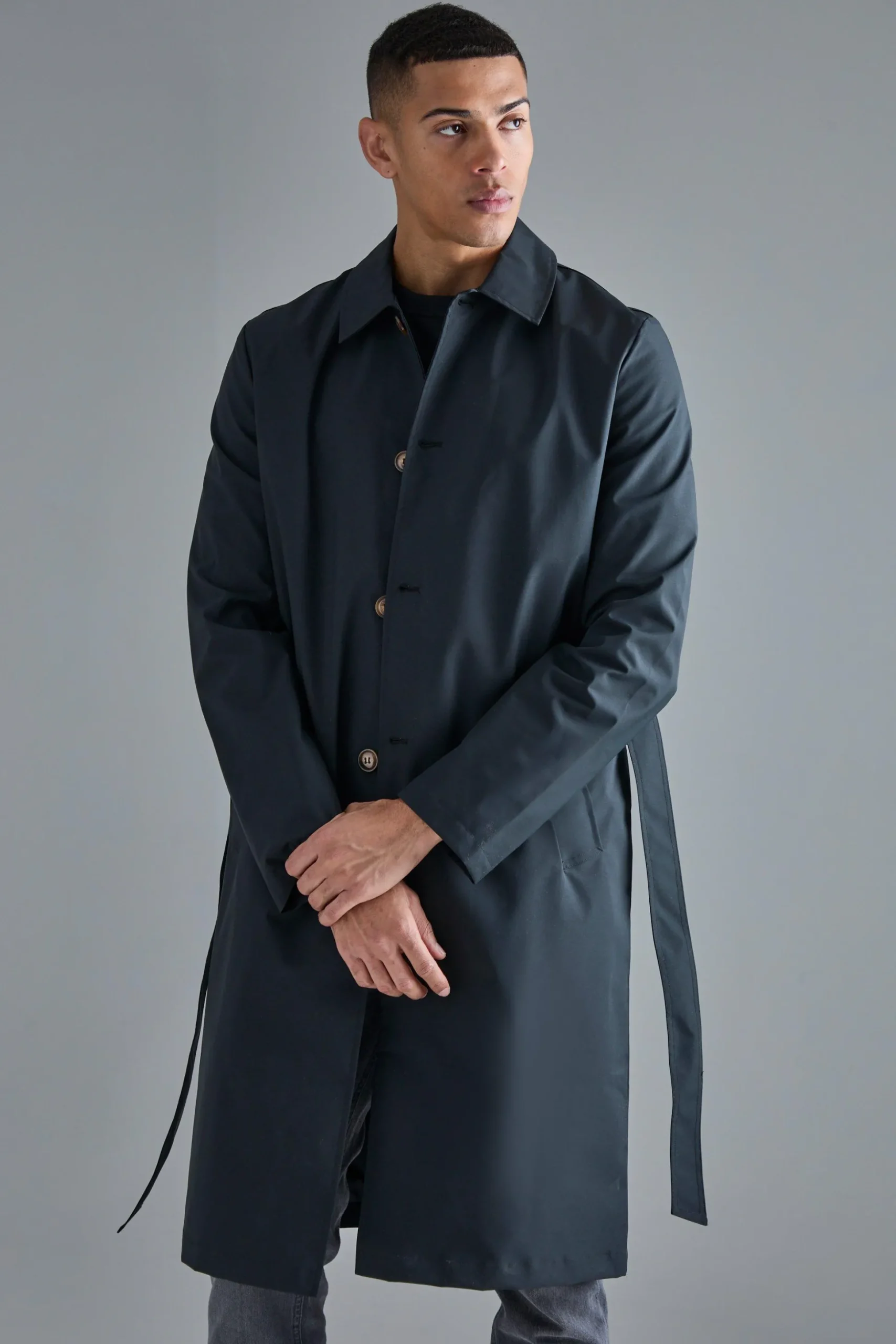 Classic Belted Trench Coat | BoohooMAN UK