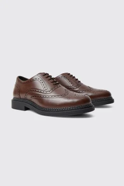 Classic Faux Leather Brogue | BoohooMAN UK