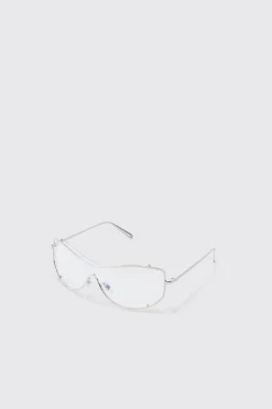 Clear Lens Visor Sunglasses In Silver | BoohooMAN UK