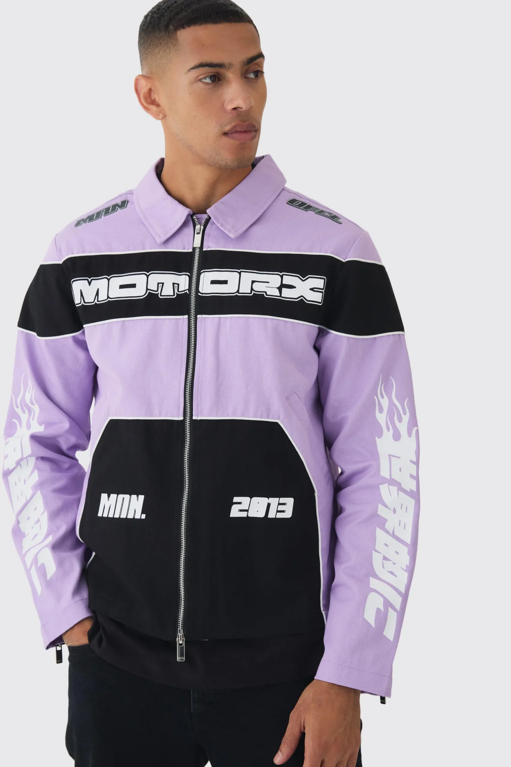 Collared Twill Moto Jacket | BoohooMAN UK