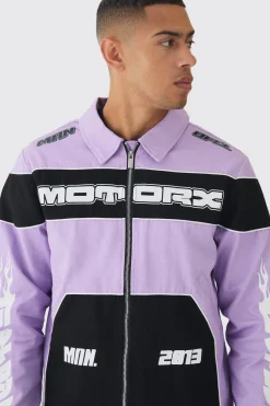 Collared Twill Moto Jacket | BoohooMAN UK