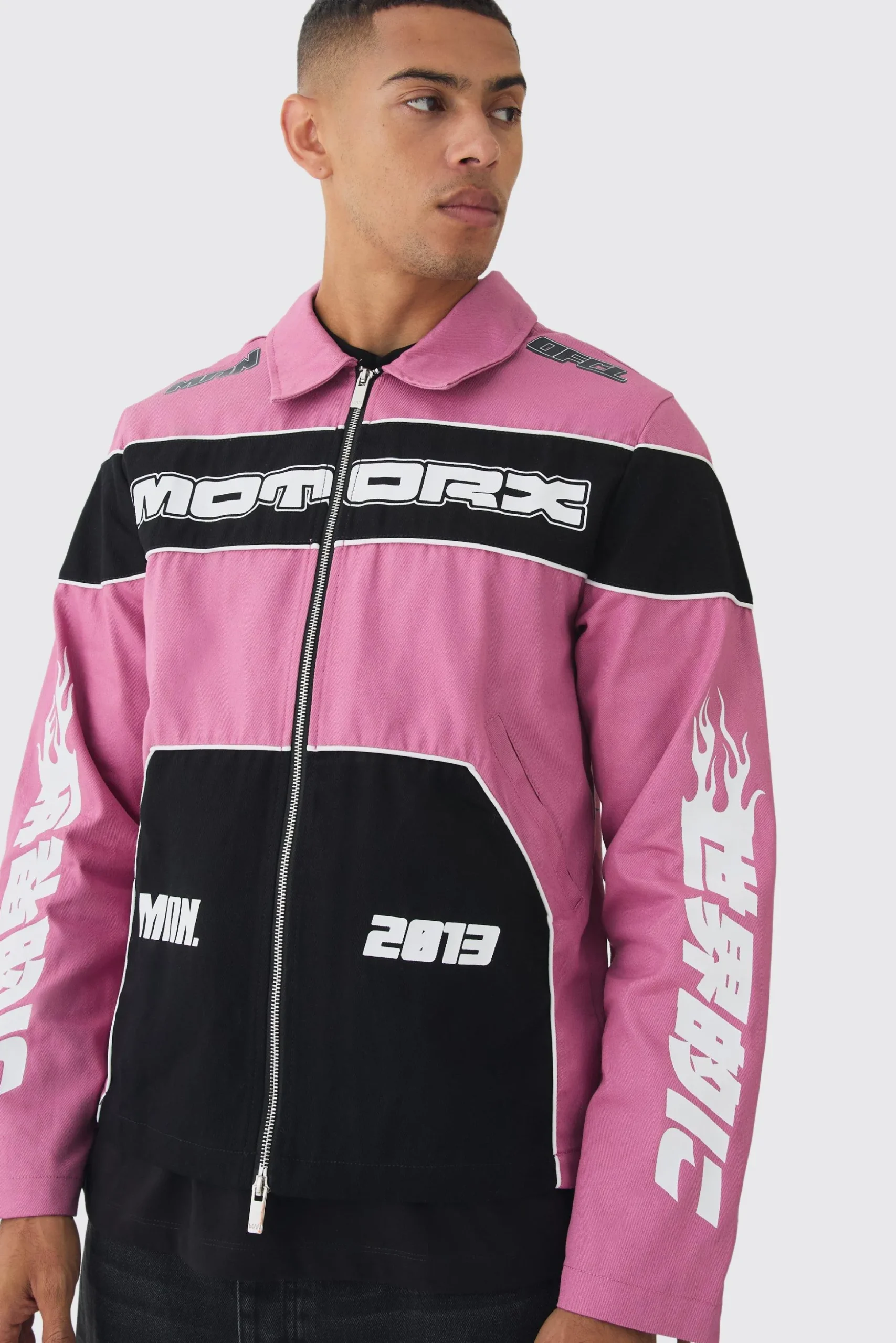 Collared Twill Moto Jacket | BoohooMAN UK