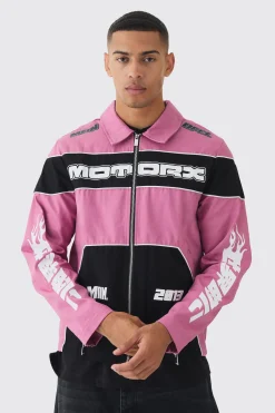 Collared Twill Moto Jacket | BoohooMAN UK