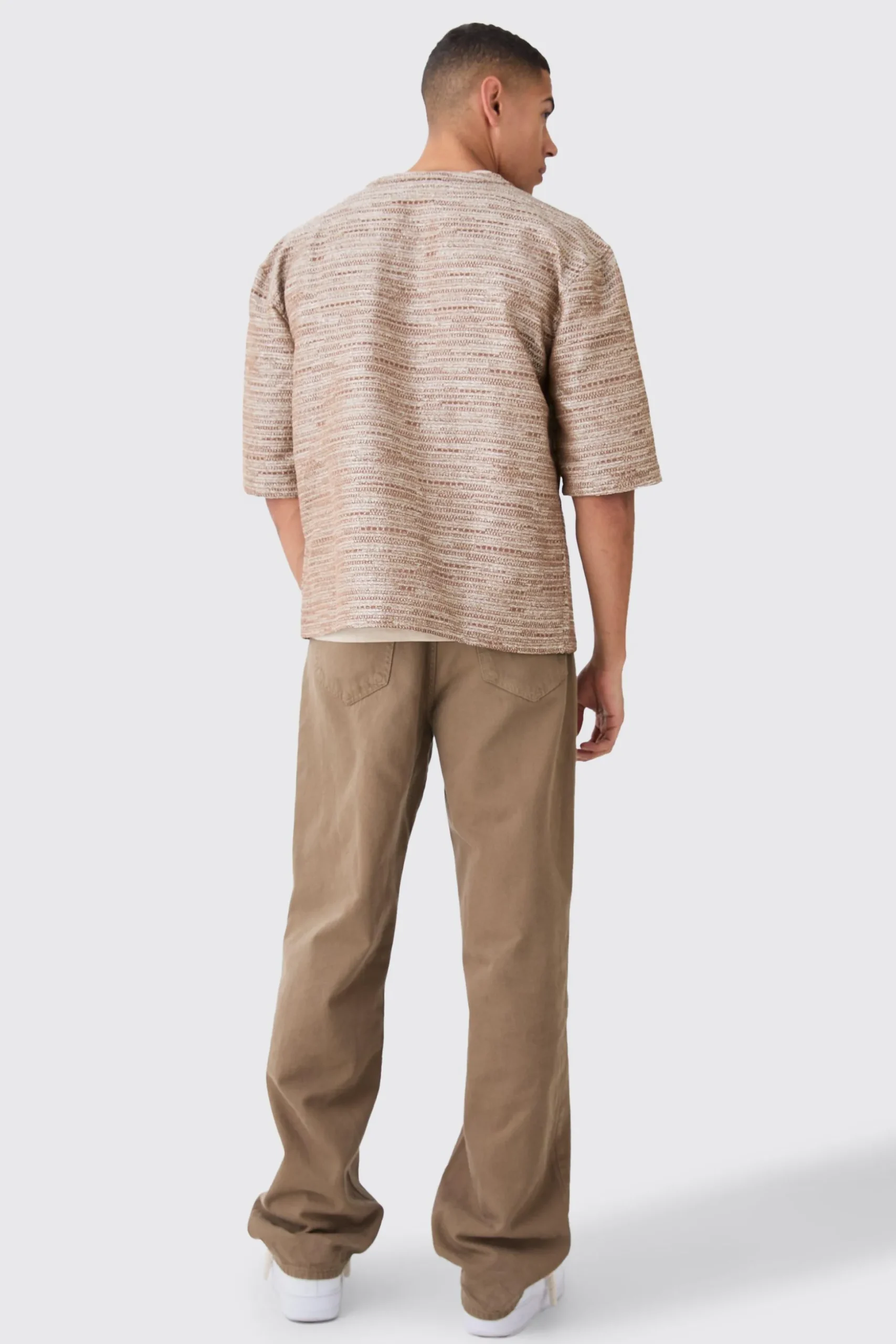 Collarless Drop Shoulder Oversized Boucle Shirt | BoohooMAN UK
