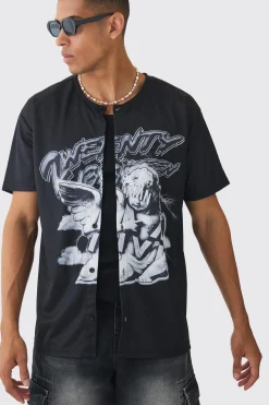 Collarless Mesh Twenty Shirt | BoohooMAN UK